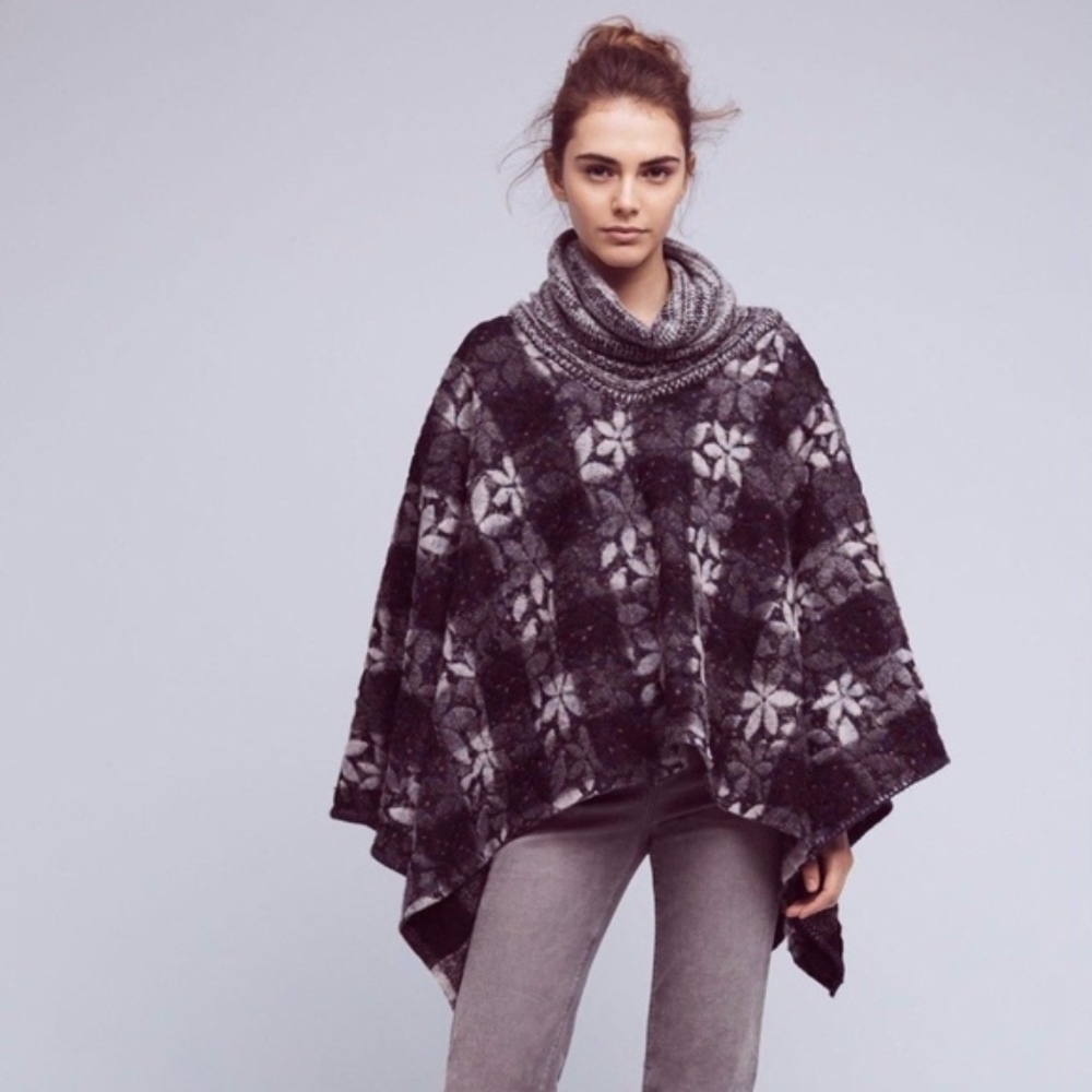 Anthropologie Wintertide Reversible Wool Poncho